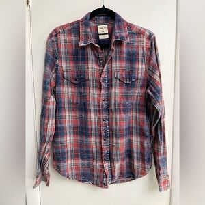 GAP Men's Casual Red and Blue Plaid Shirt Slim Fit M